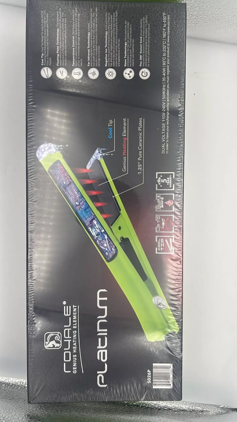 Royale Platinum Genius Heating Element Flat Iron Luxury Ceramic Lime Green NEW