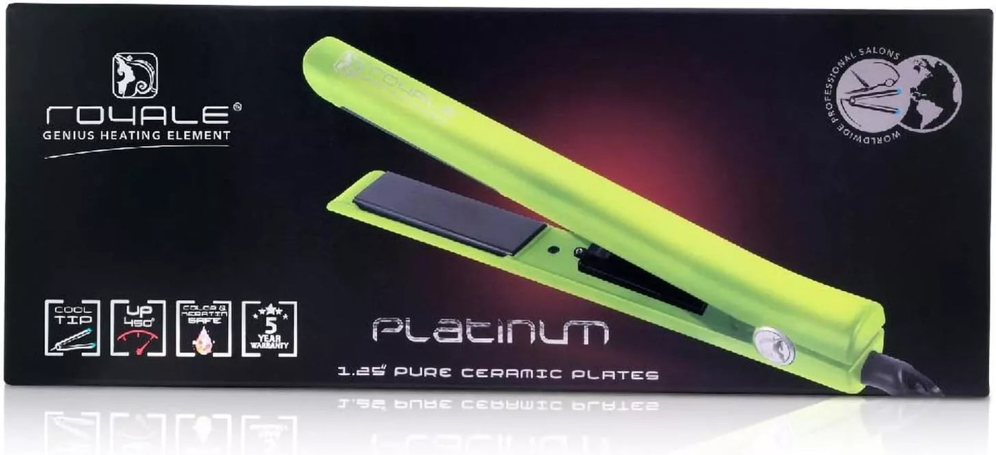 Royale Platinum Genius Heating Element Flat Iron Luxury Ceramic Lime Green NEW