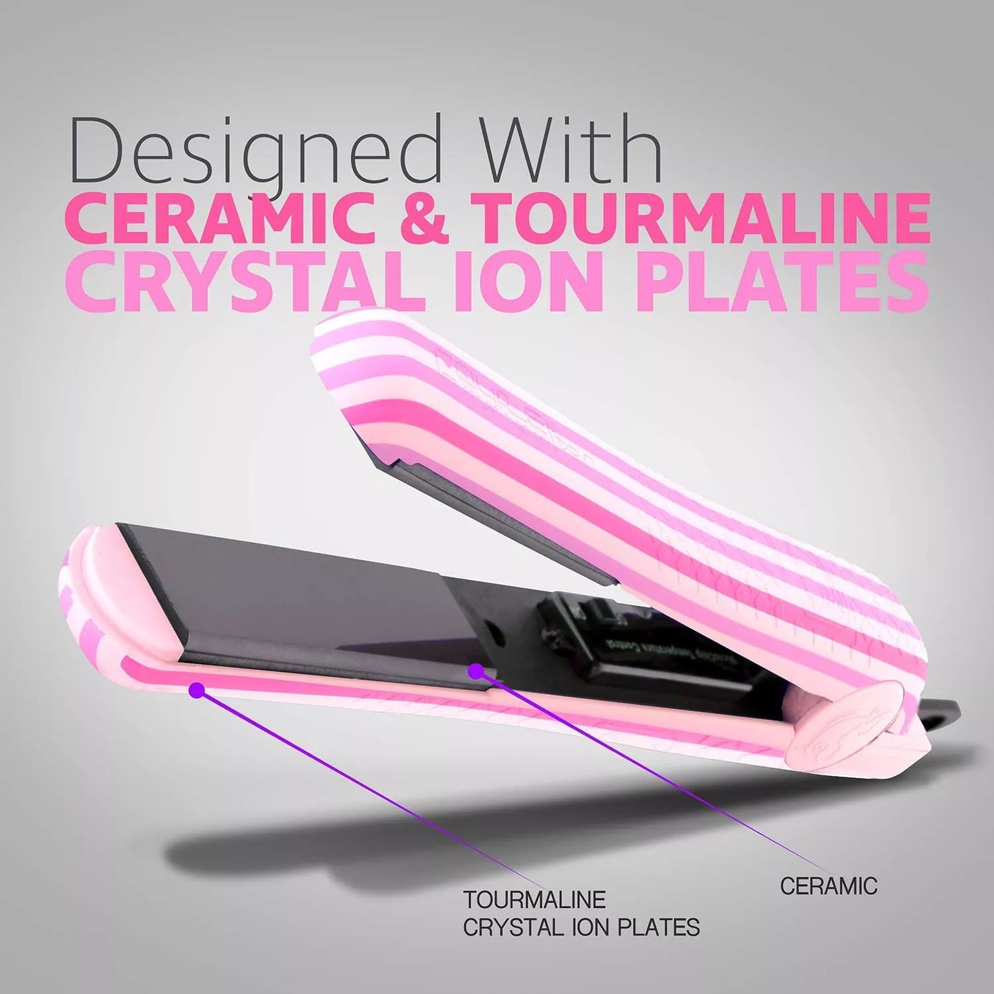 Royale Ionic Flat Iron Luxury Hair Ceramic Straightener & Curler PINK Stripes