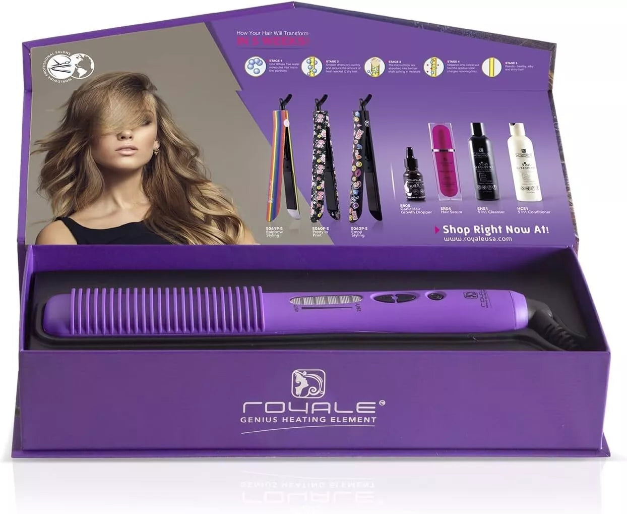 Royale Luxury Multi-Purpose Ceramic Hair Brush  PURPLE NEW