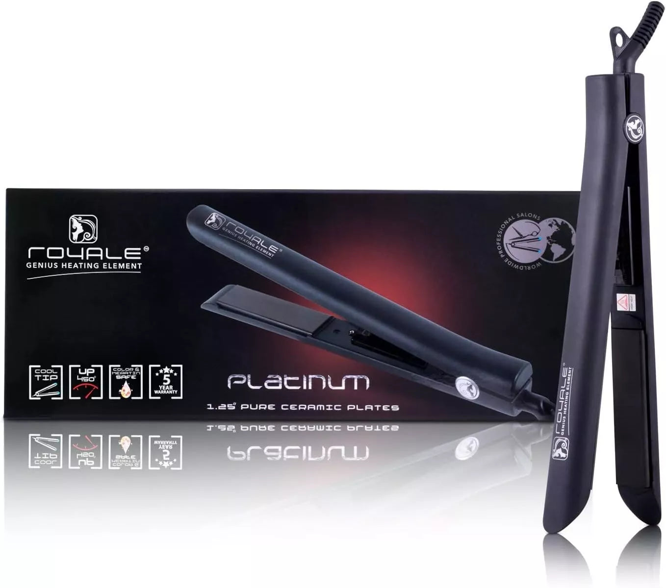 Royale Platinum Genius Heating Element Flat Iron Luxury Ceramic BLACK NEW