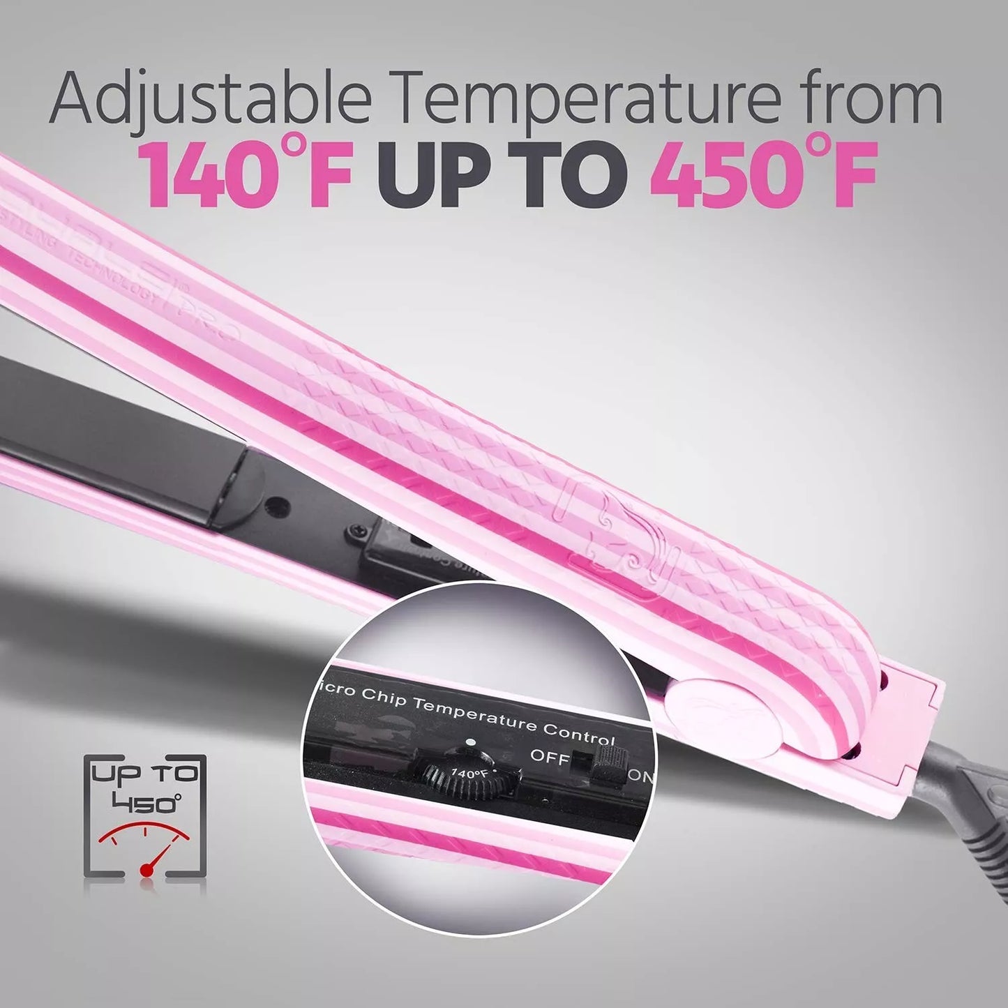 Royale Ionic Flat Iron Luxury Hair Ceramic Straightener & Curler PINK Stripes