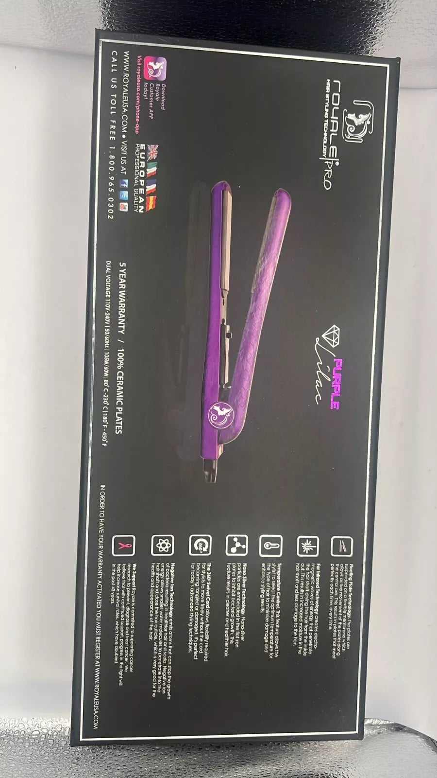 Royale Ionic Flat Iron Luxury Hair Ceramic Straightener & Curler DEEP PURPLE NEW