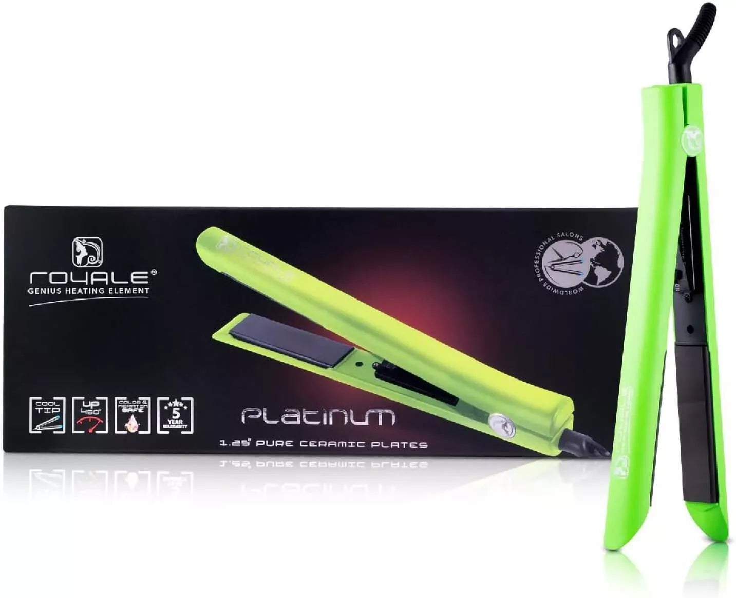 Royale Platinum Genius Heating Element Flat Iron Luxury Ceramic Lime Green NEW