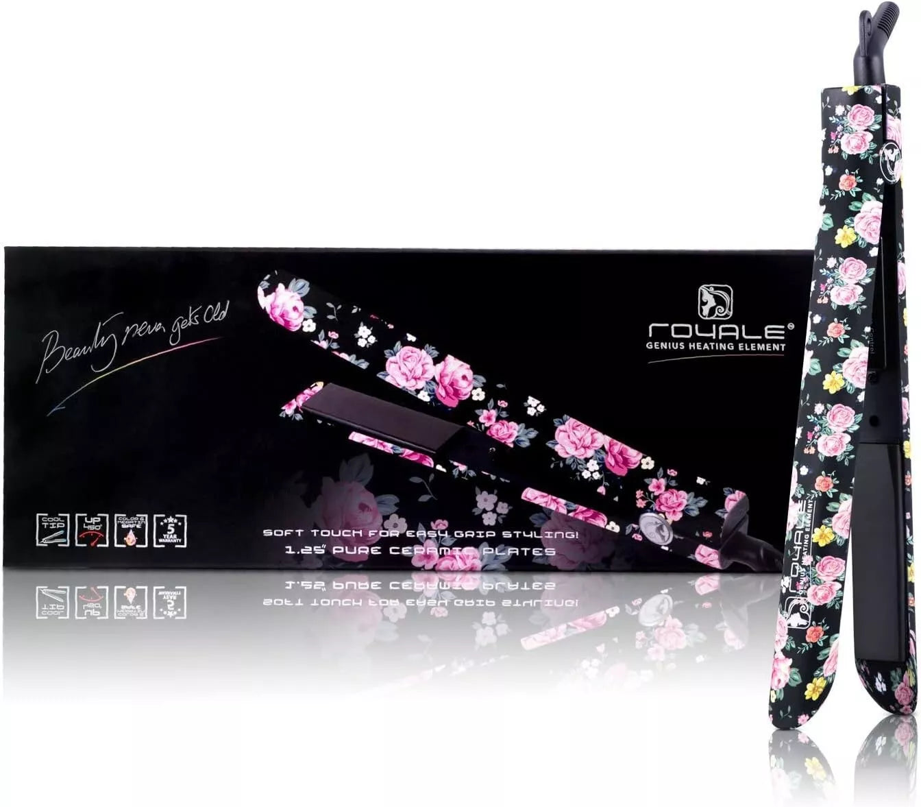 Royale  Genius Heating Element Flat Iron Luxury Ceramic FLORAL NEW